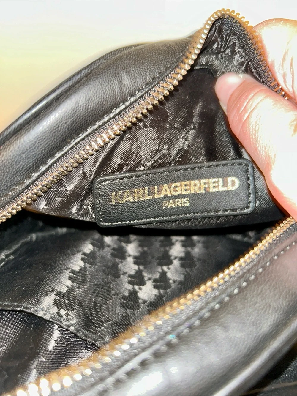 Karl Lagerfeld Black Round Crossbody with Pearl Bow. Made in Paris